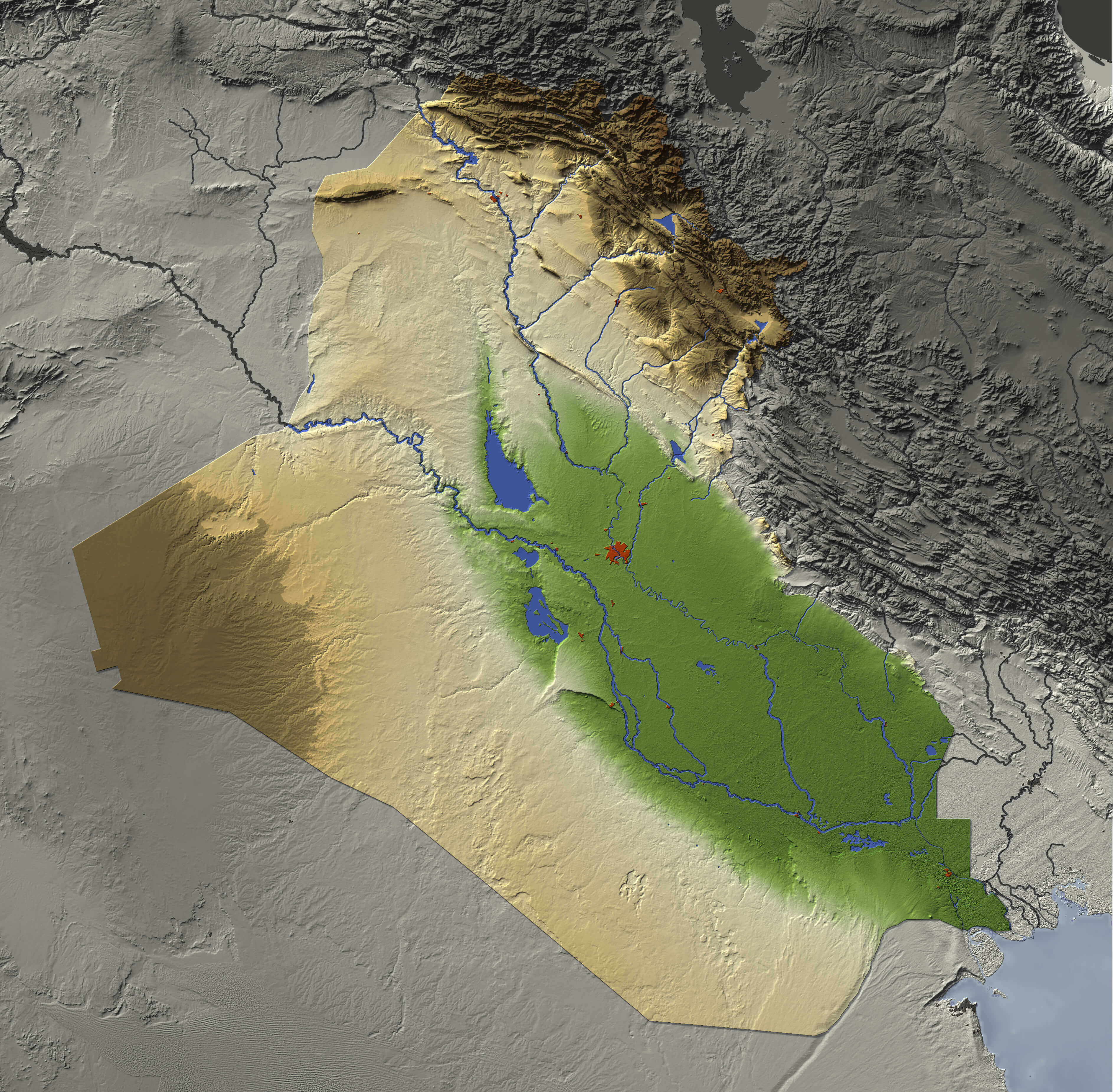 3D relief map of Iraq