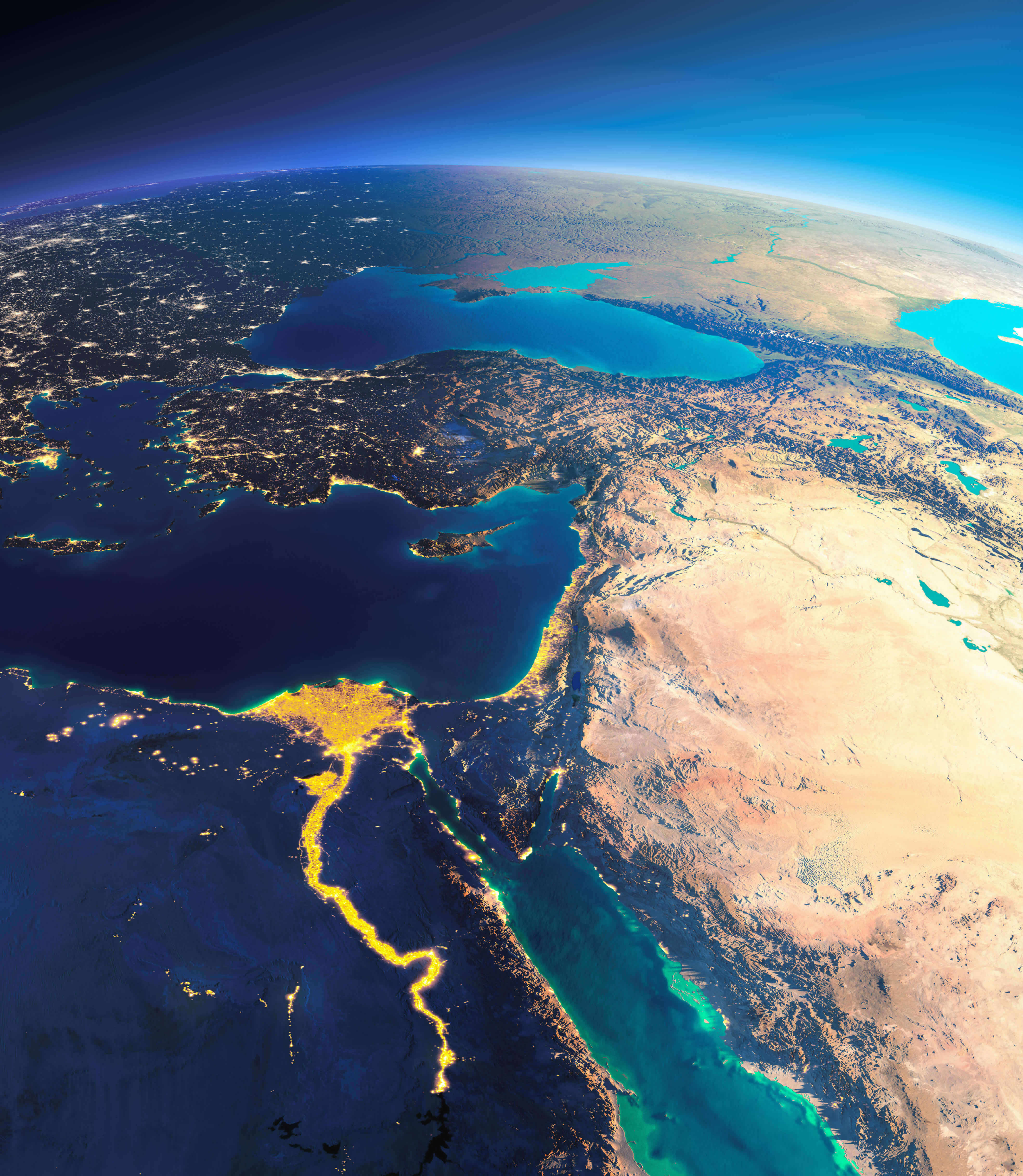 Iraq satellite map with Middle East