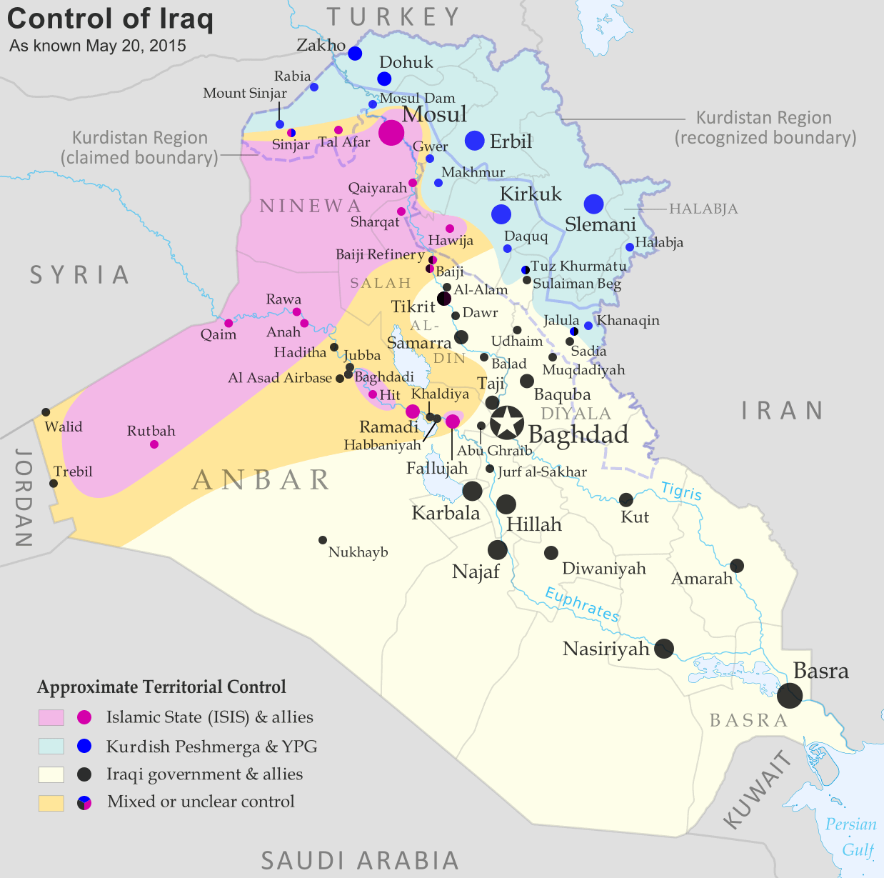 Iraq control map islamic state with Kurdish Peshmergha