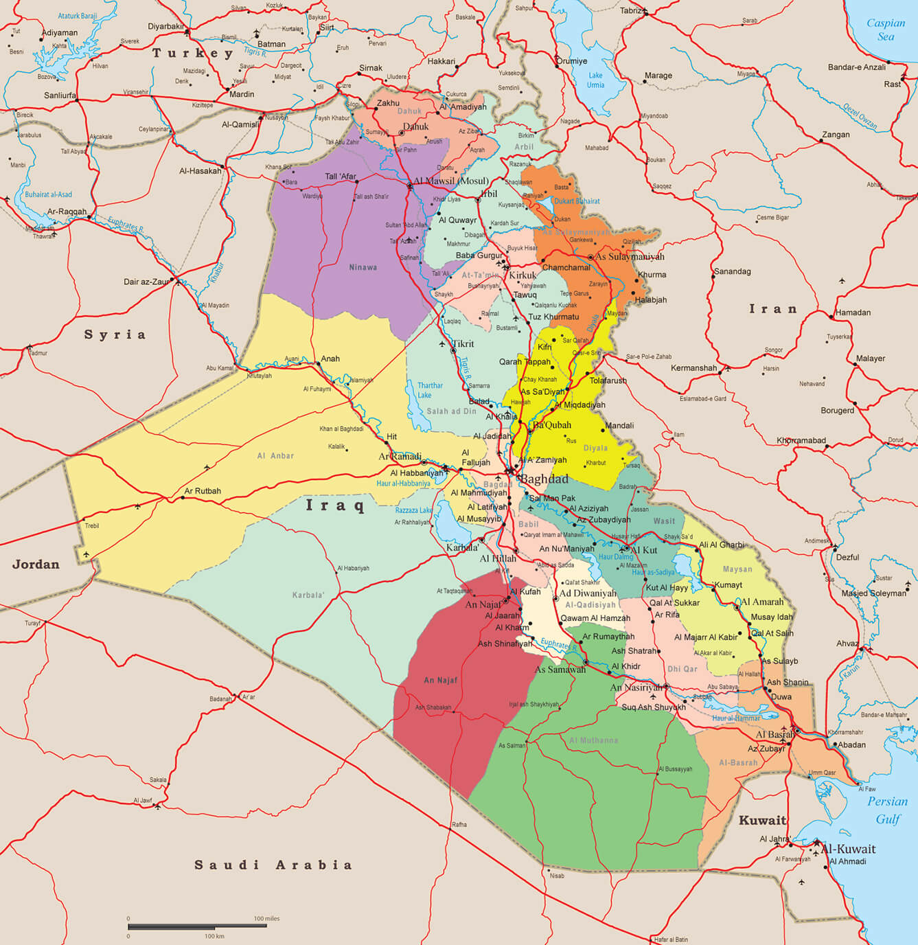 Regions map of Iraq