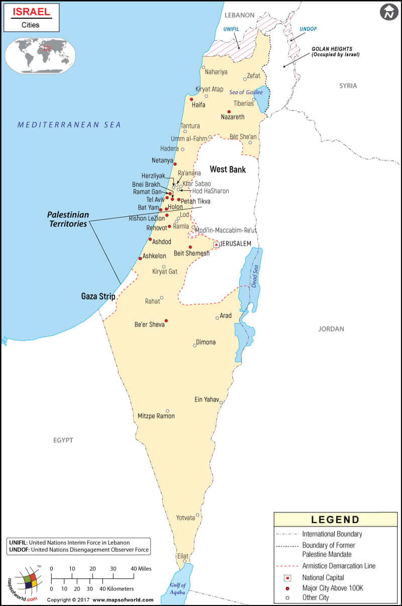 Israel cities map with Arad
