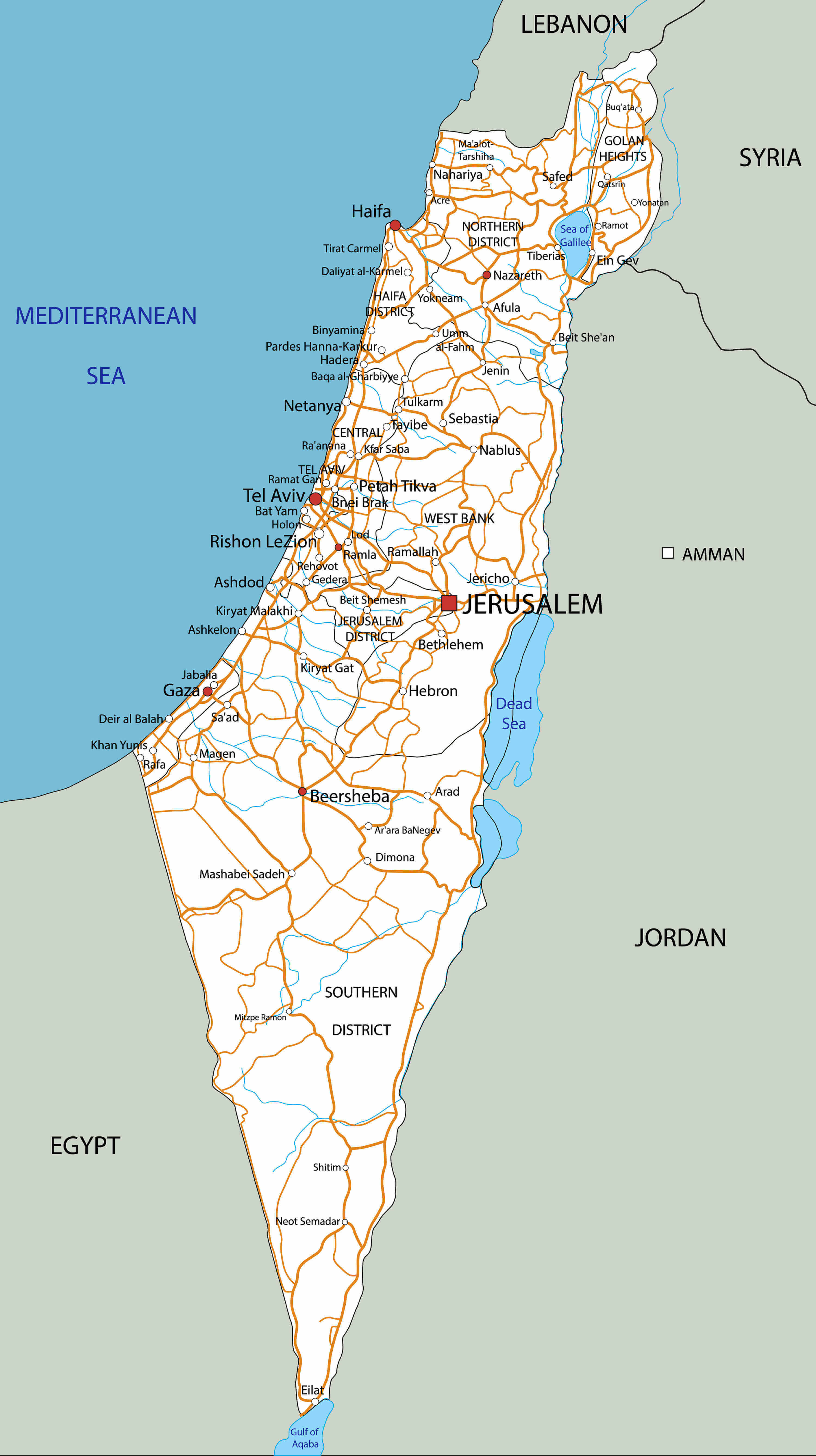 Israel High-Resolution Map 28 Detailed Israel road map with cities