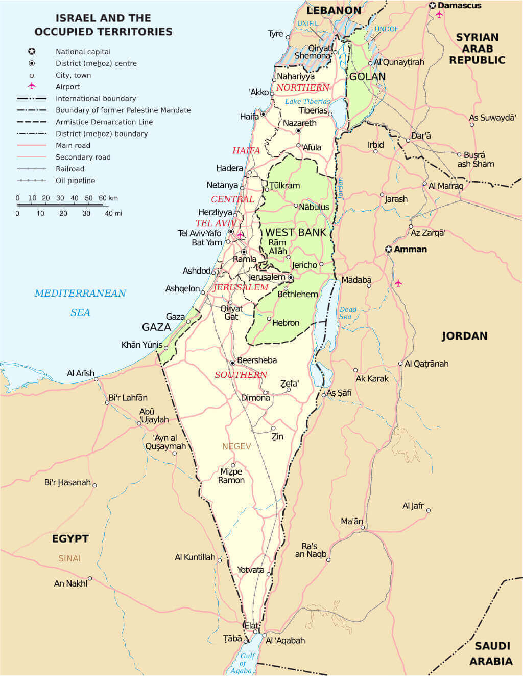 Israel west bank gaza strip golan heights map
