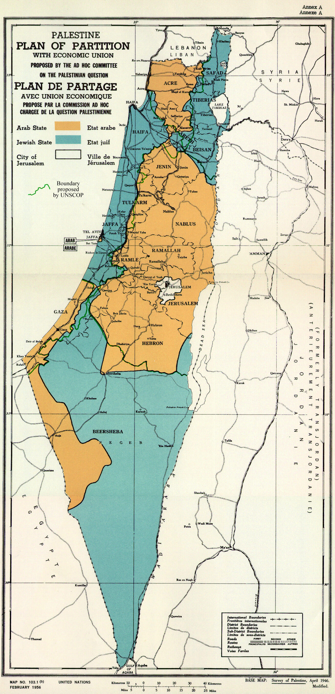 UN Palestine partition map in 1947	