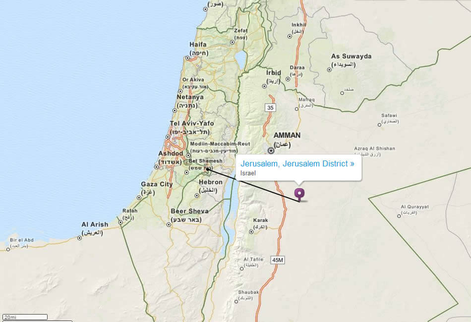 Israel physical map with Jerusalem