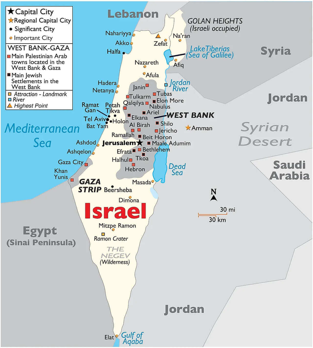 Israel map with cities