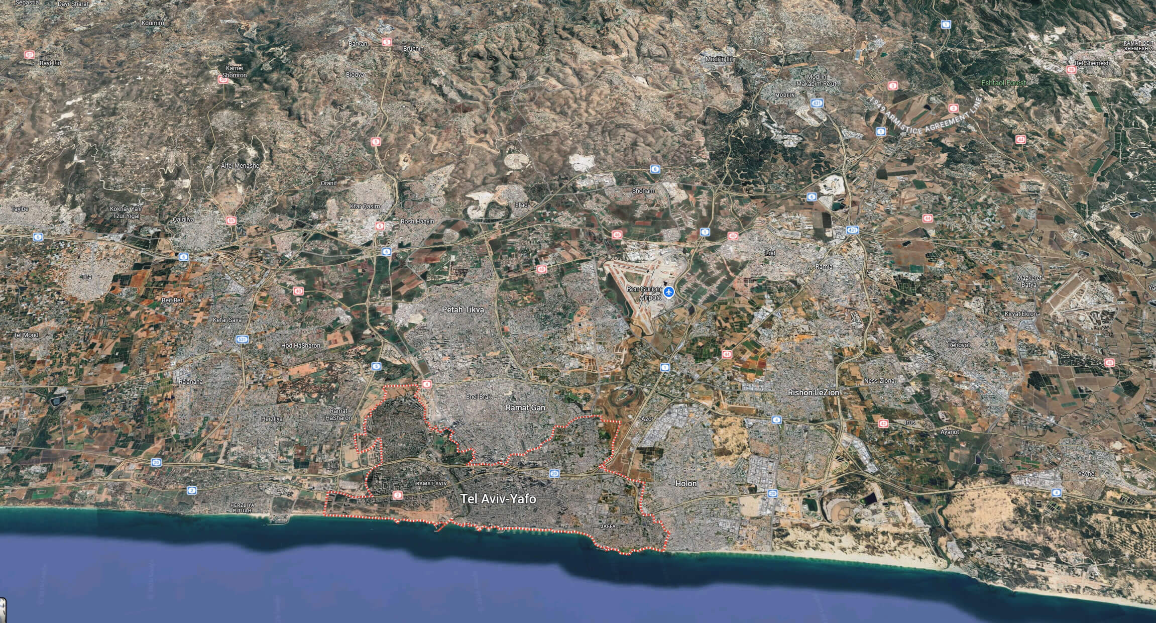 Tel Aviv aerial view map