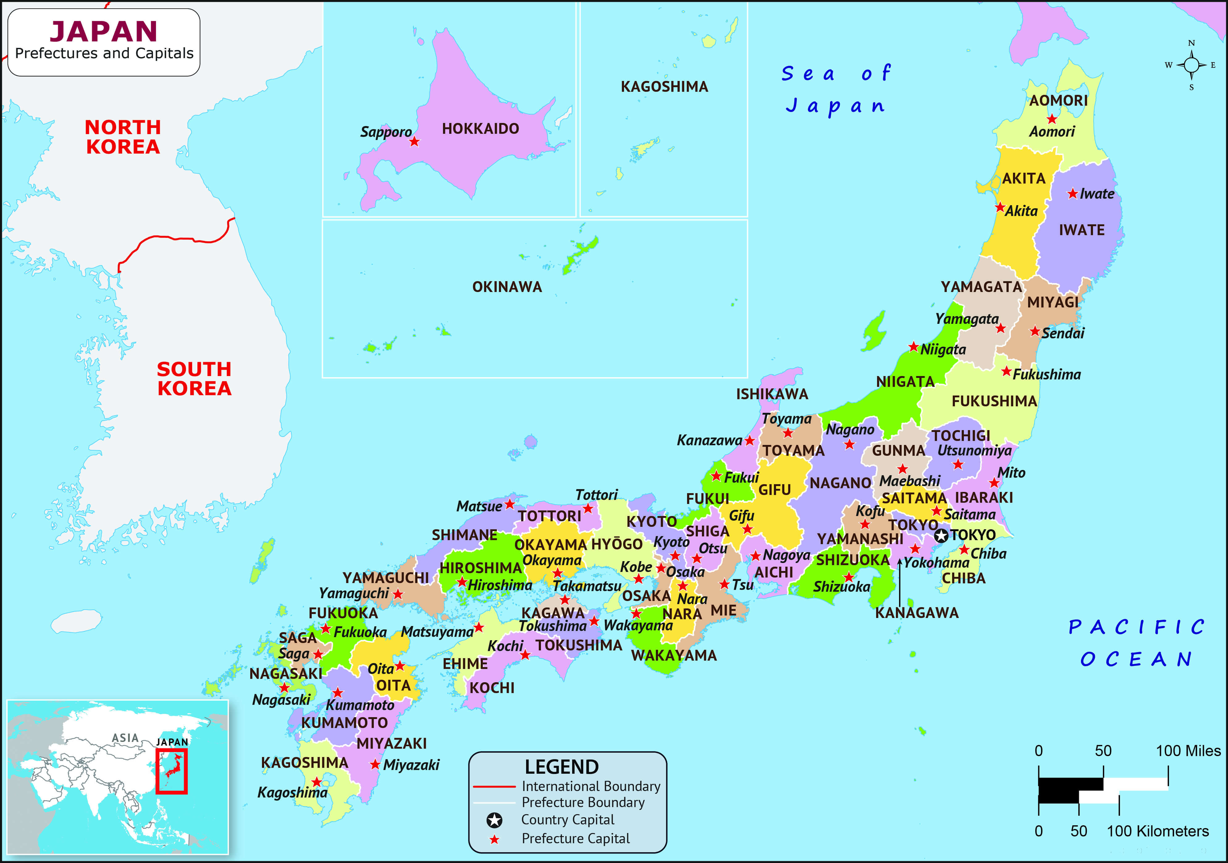Japan provinces and cities map