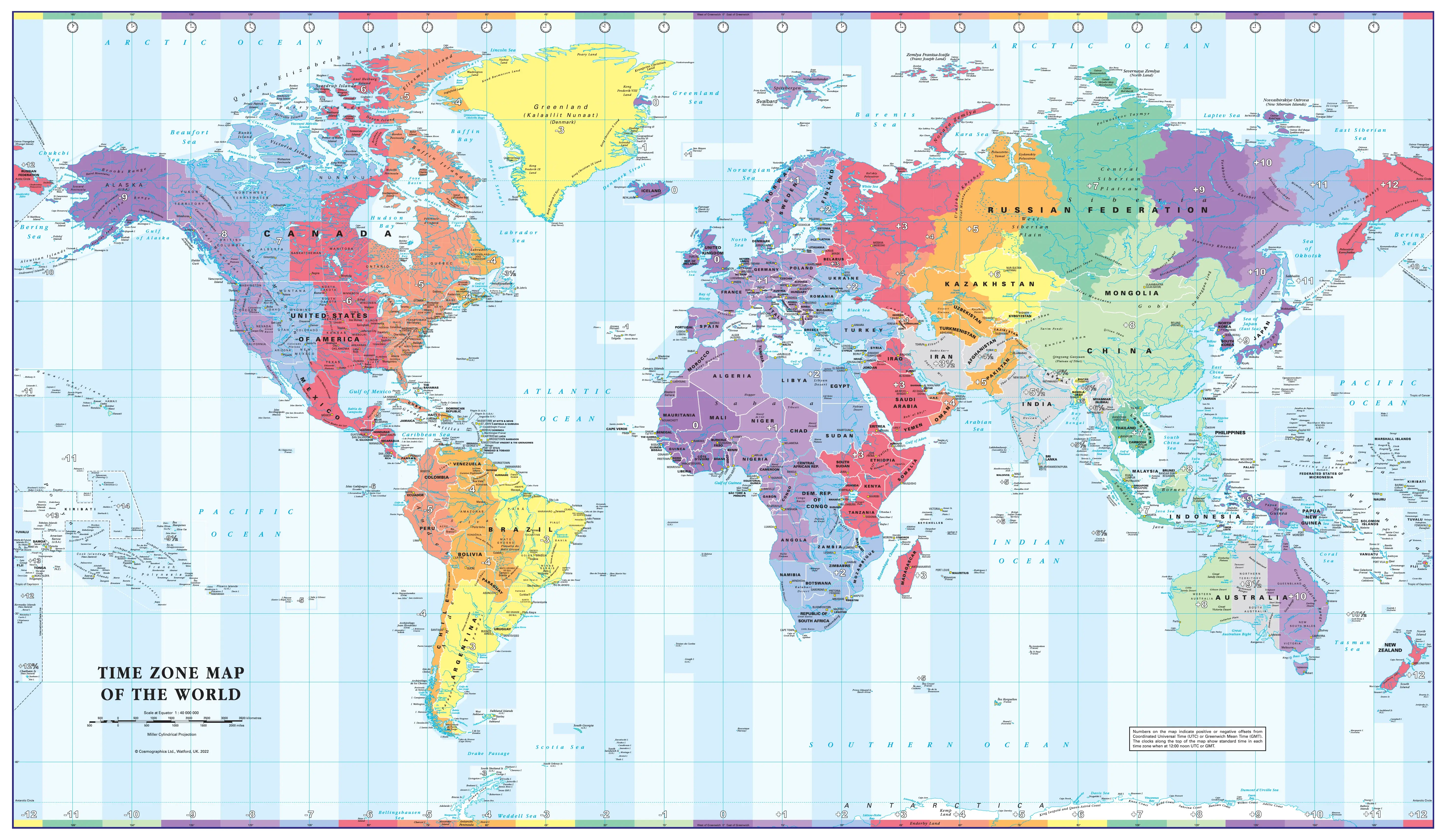 World time zone wall map with Japan