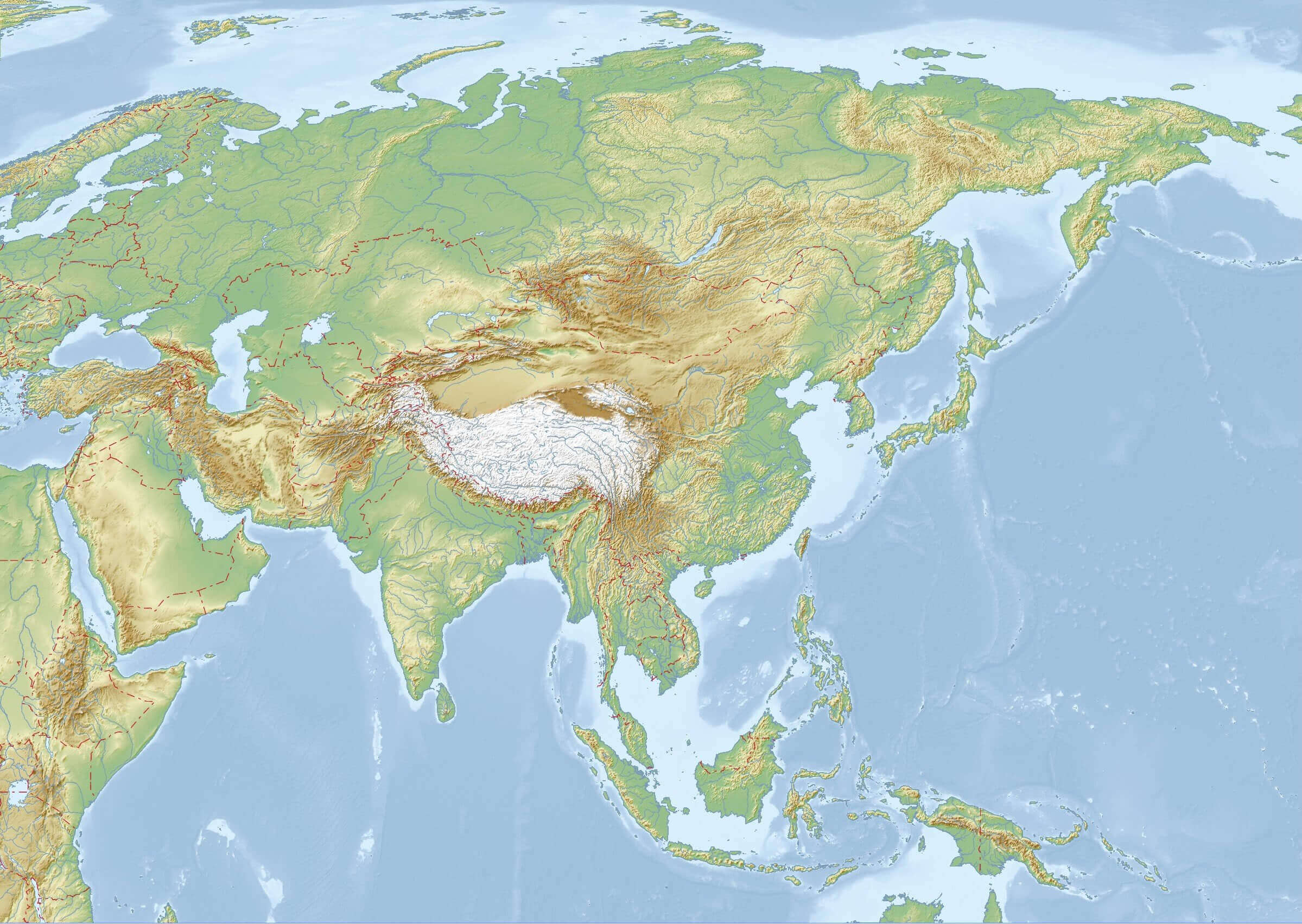 Asia blank physical map