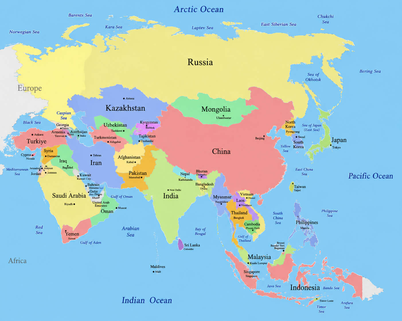 Asian subregions map