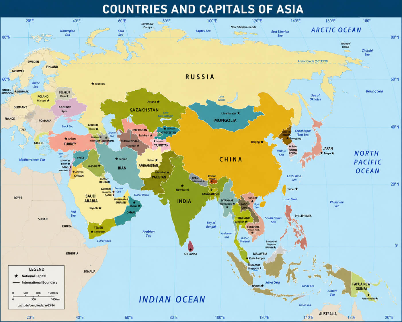 Countries capitals of Asia map