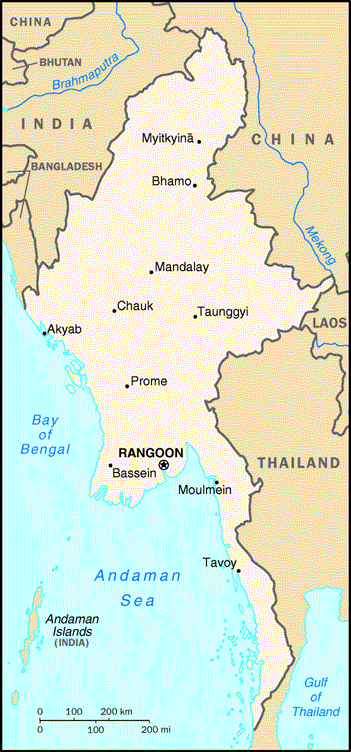 Cities Map of Myanmar
