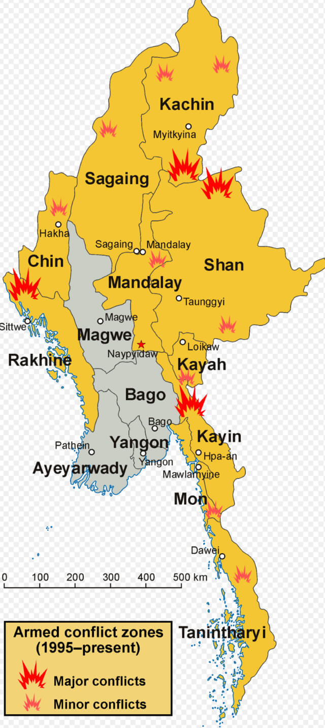 Map of conflict zones in Myanmar