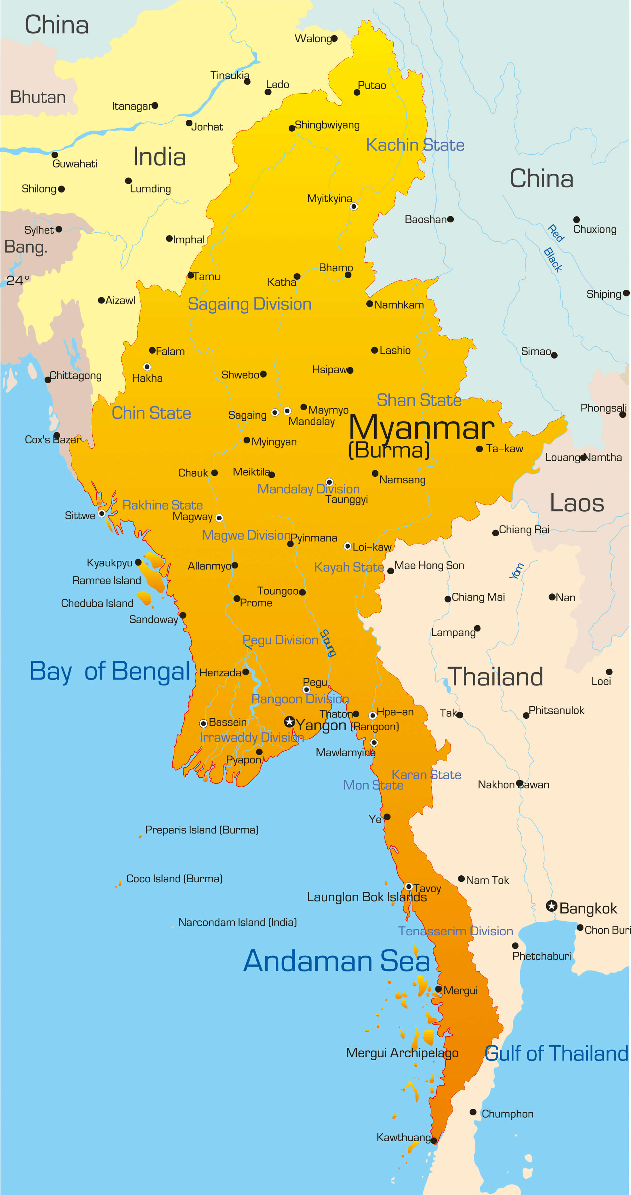 Myanmar major cities map