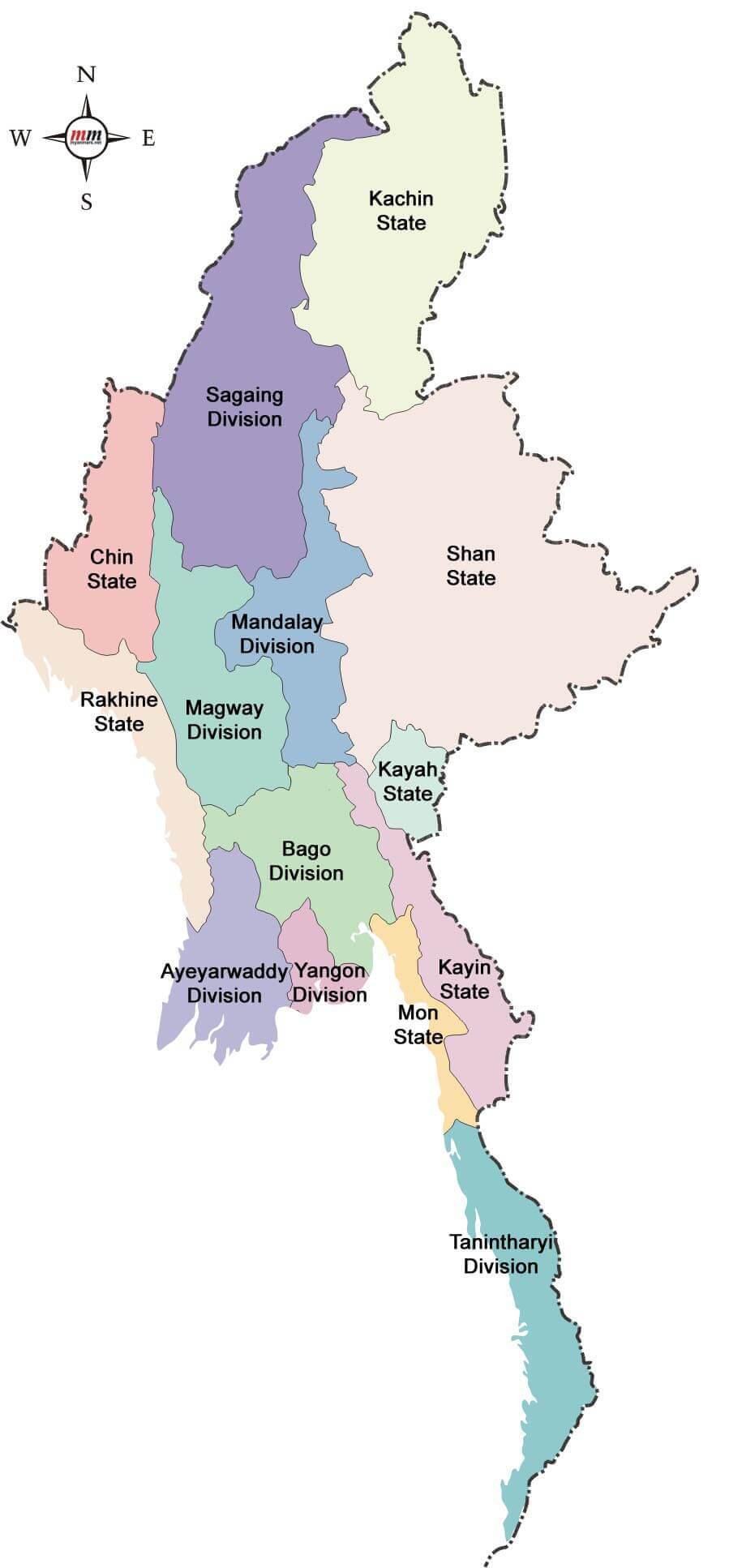 Myanmar Regions Map
