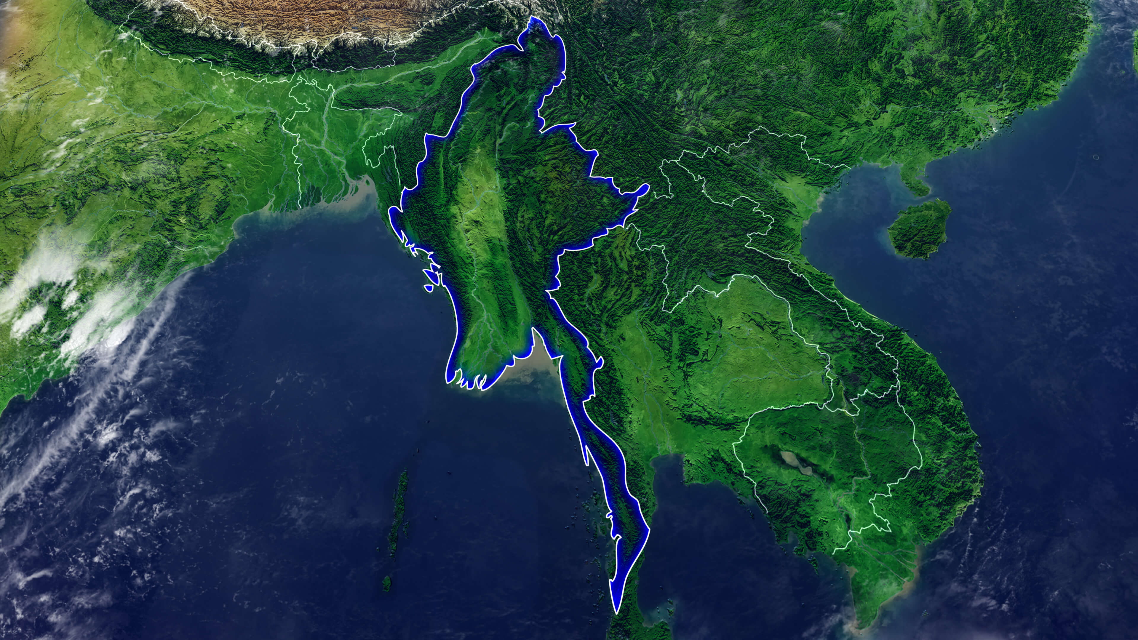 Myanmar satellite map and south east asia