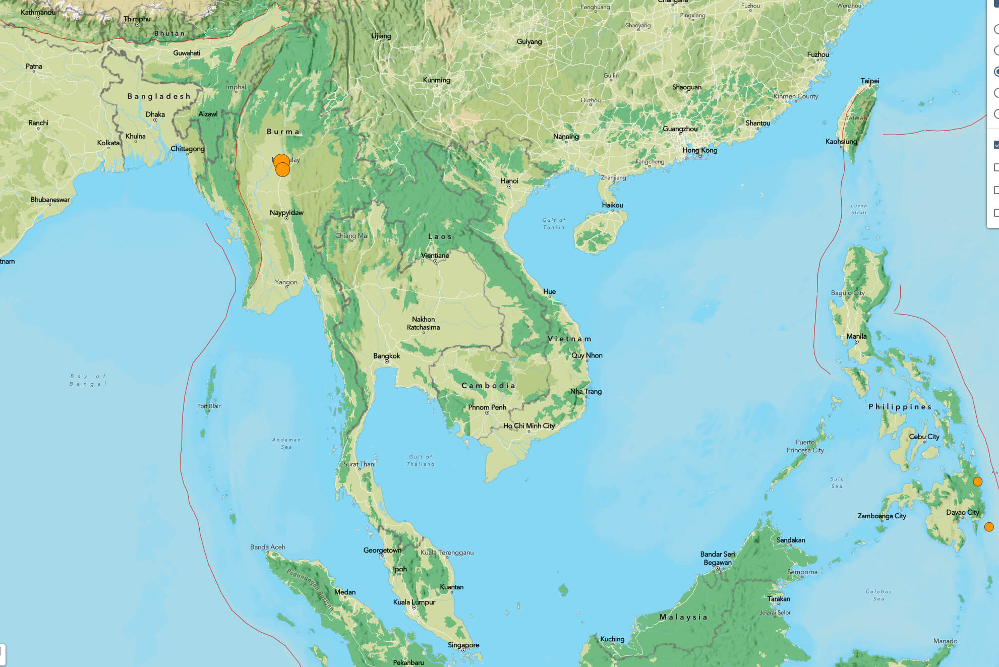Myanmar terrain earthquake map march 2025