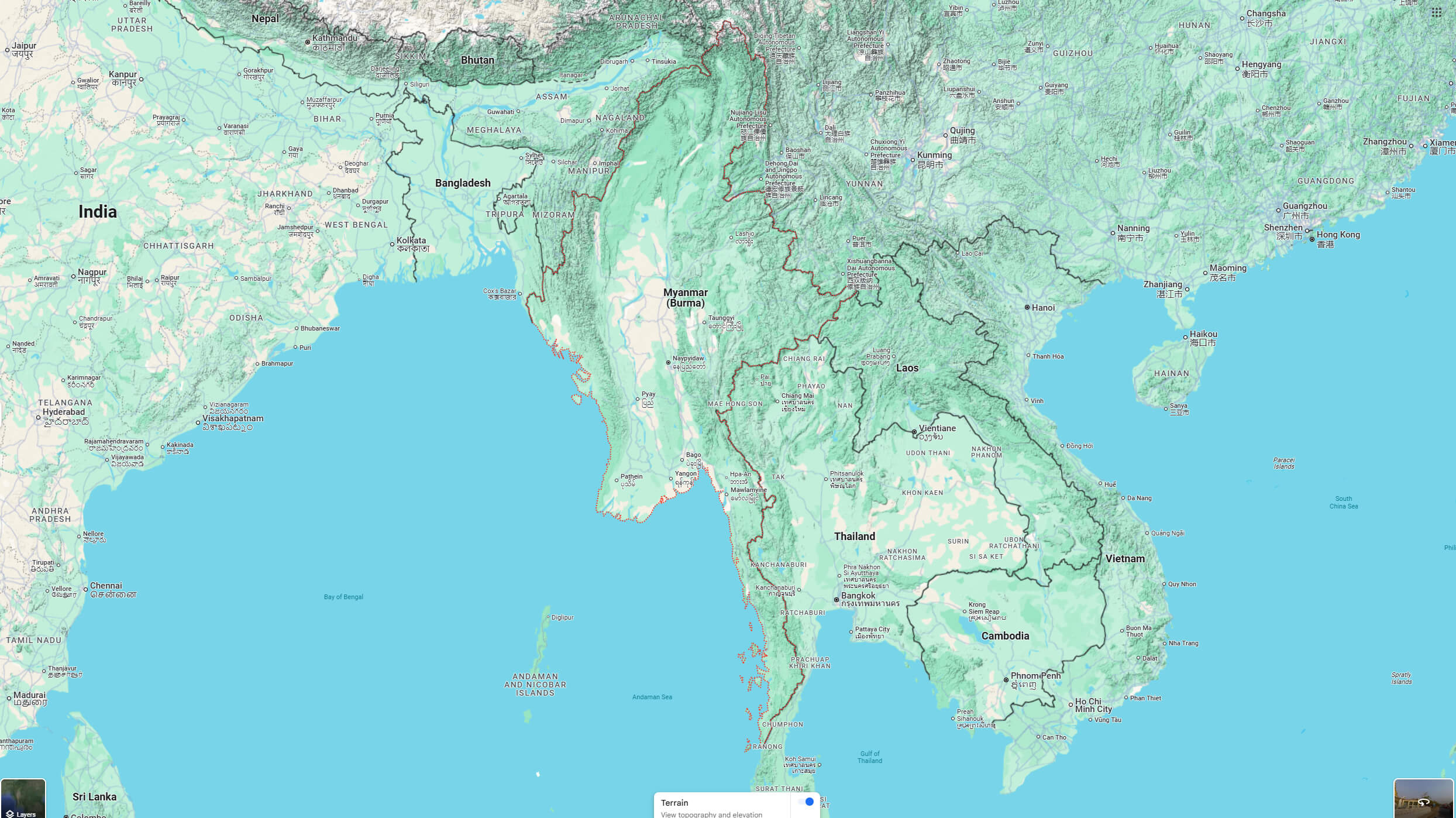 Myanmar terrain map