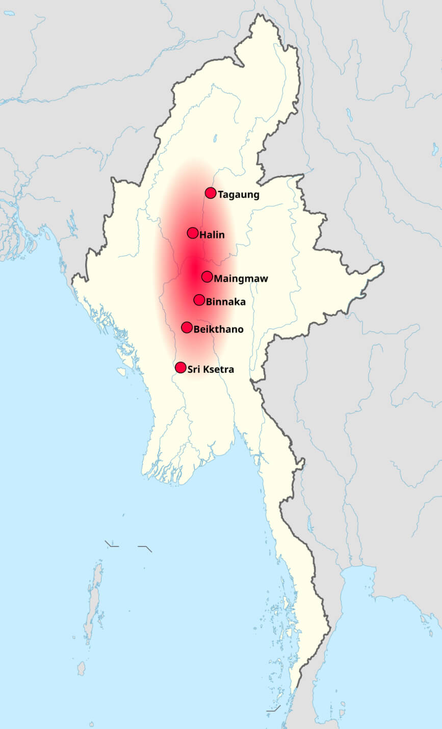 Pyu city states Myanmar map 8th century