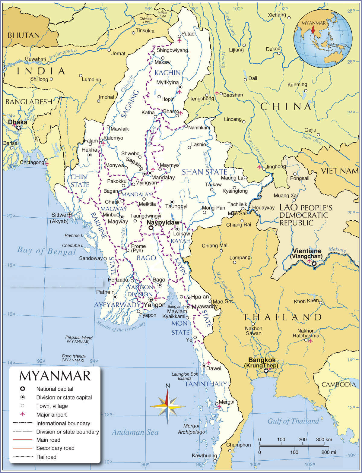 Regional map of Myanmar
