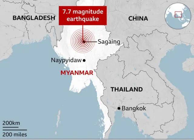 Sagaing earthquake map 2025