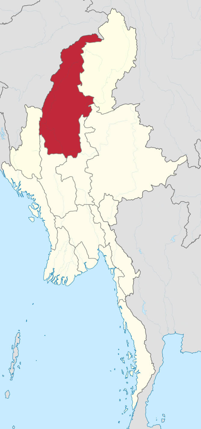 Sagaing region map in Myanmar