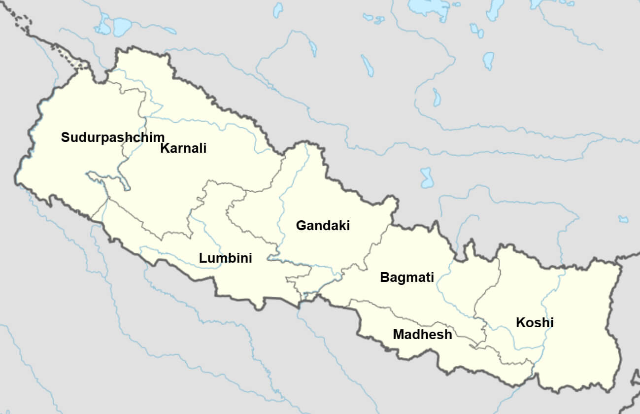 Administrative divisions map of Nepal