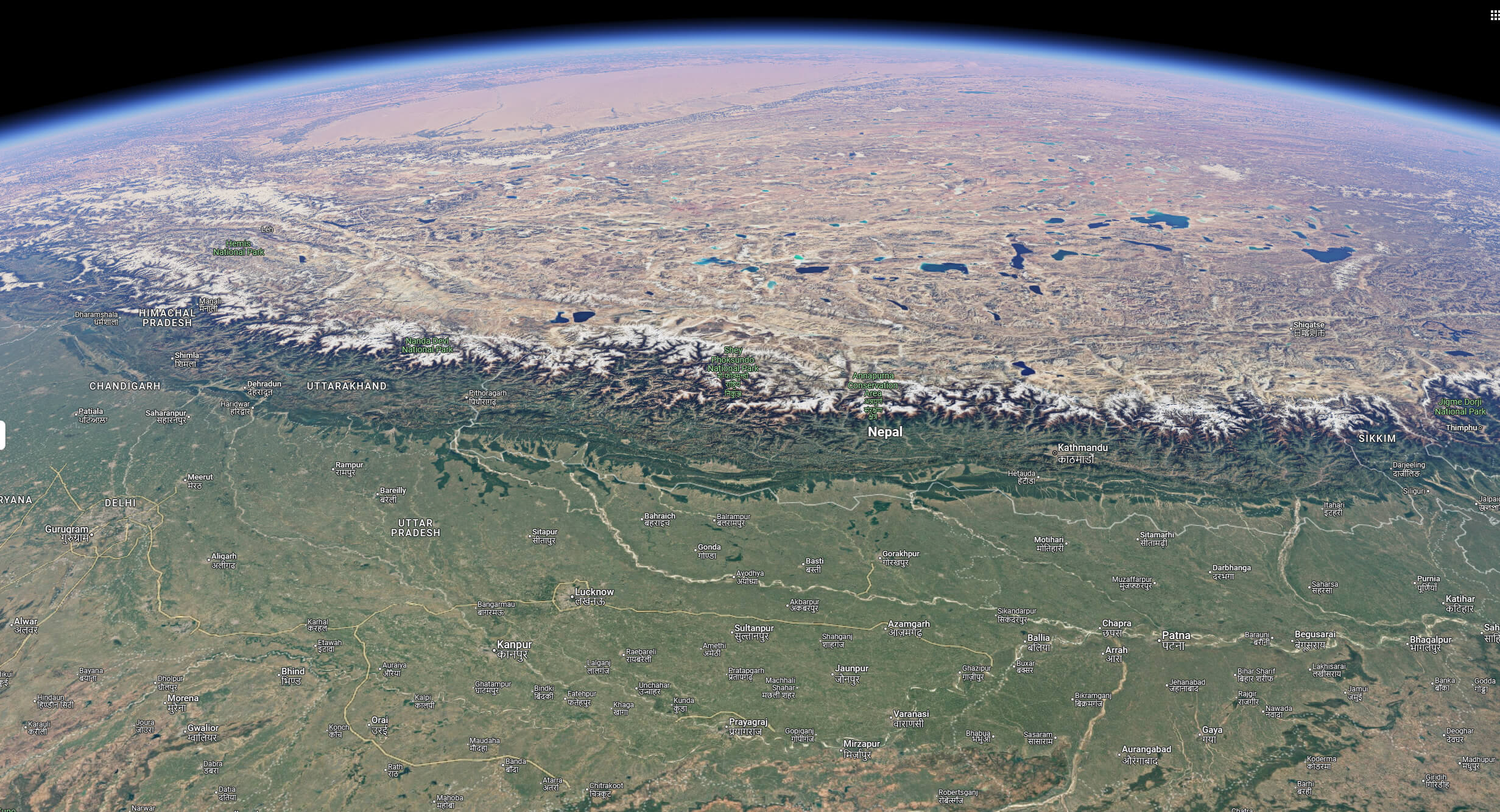 Nepal satellite map from space