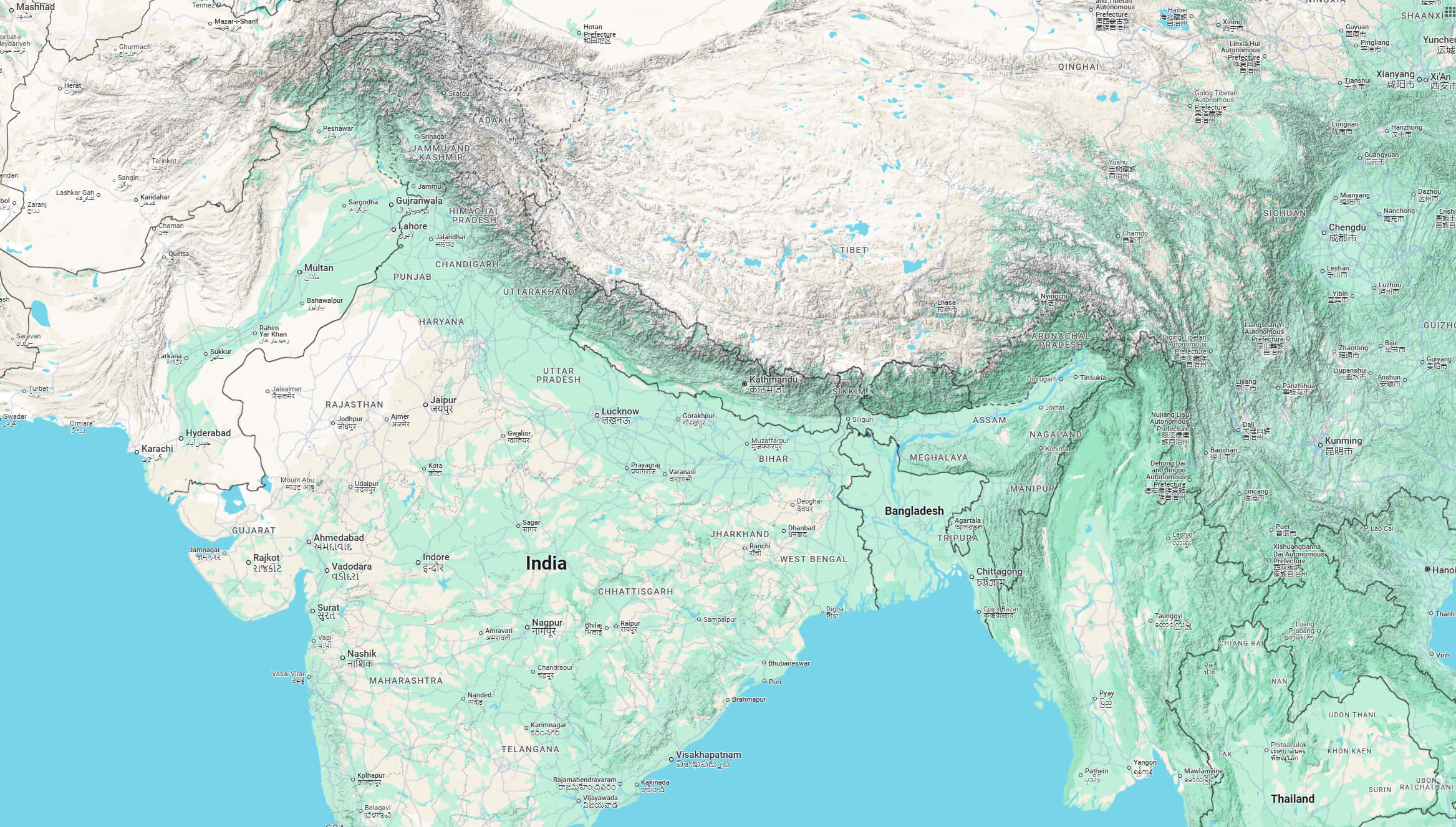 Nepal terrain map