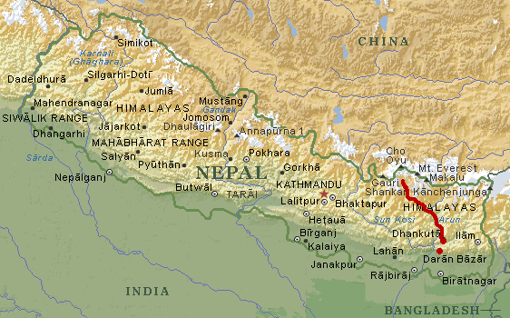 Physical Map of Nepal