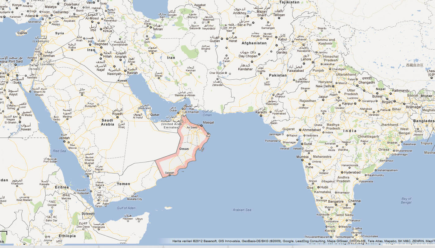 Map of Oman Middle East