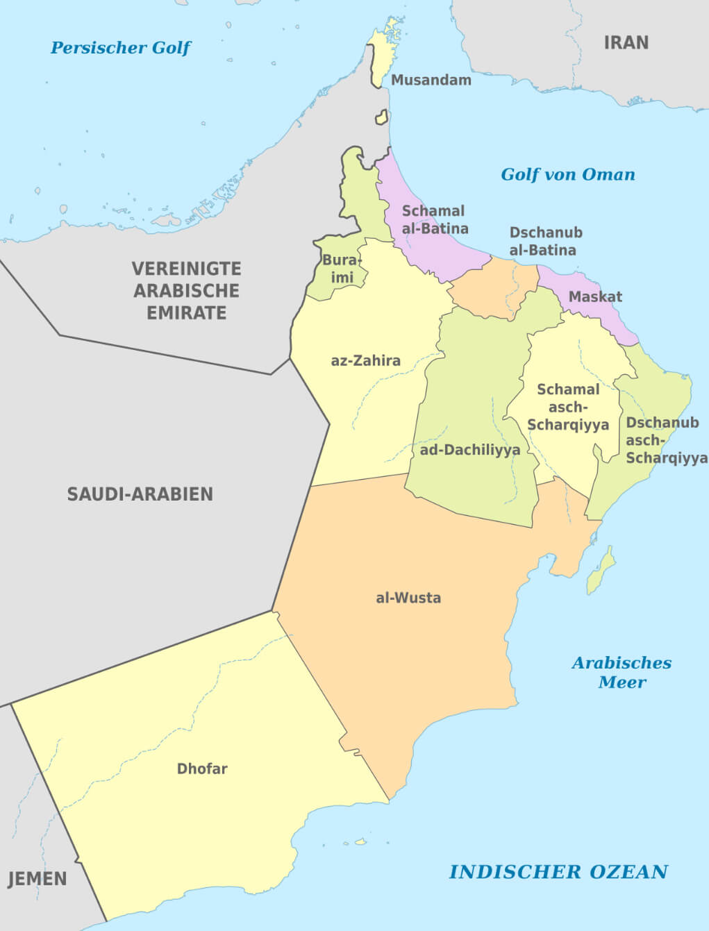 Oman administrative map in German
