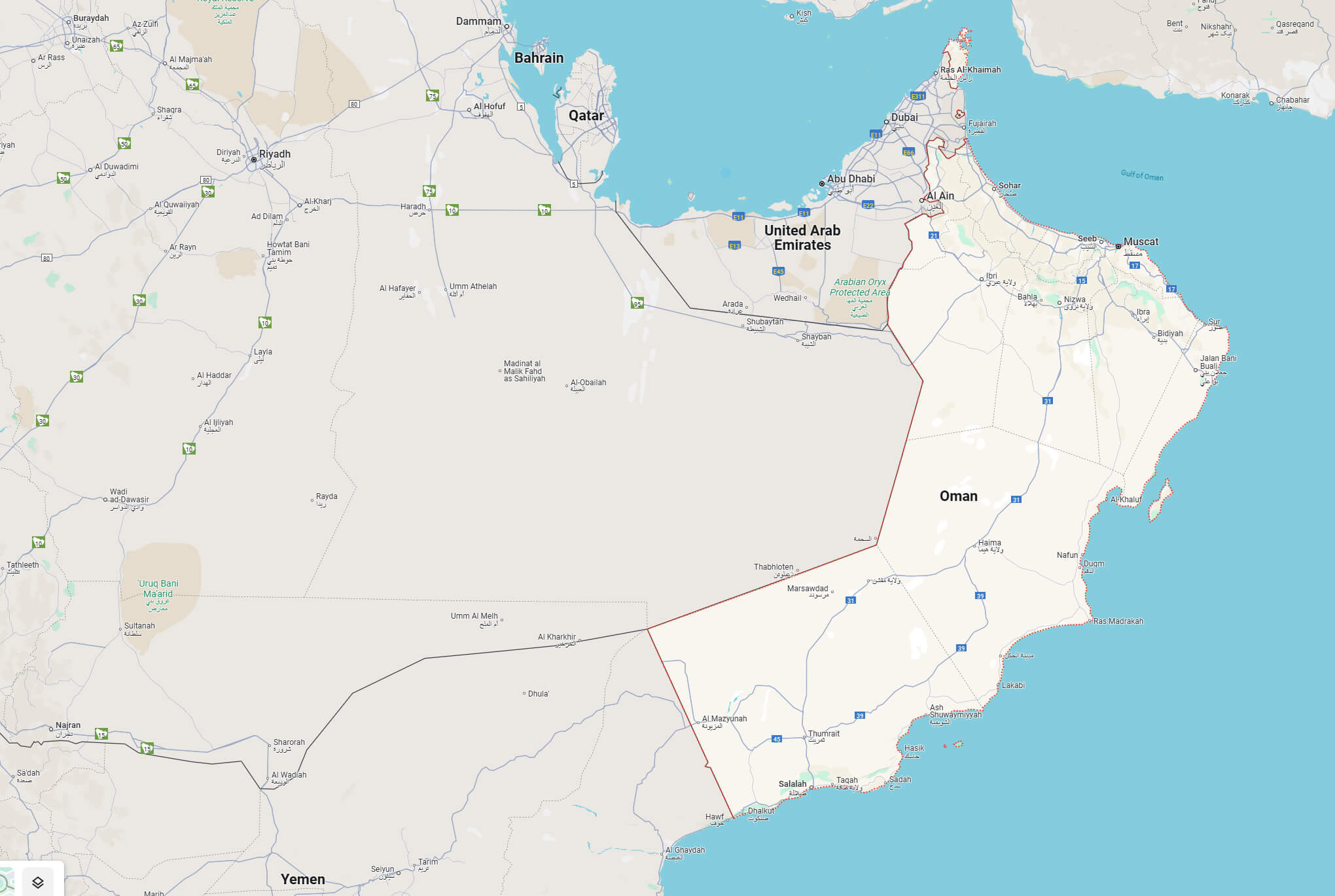 Oman map in Arabic