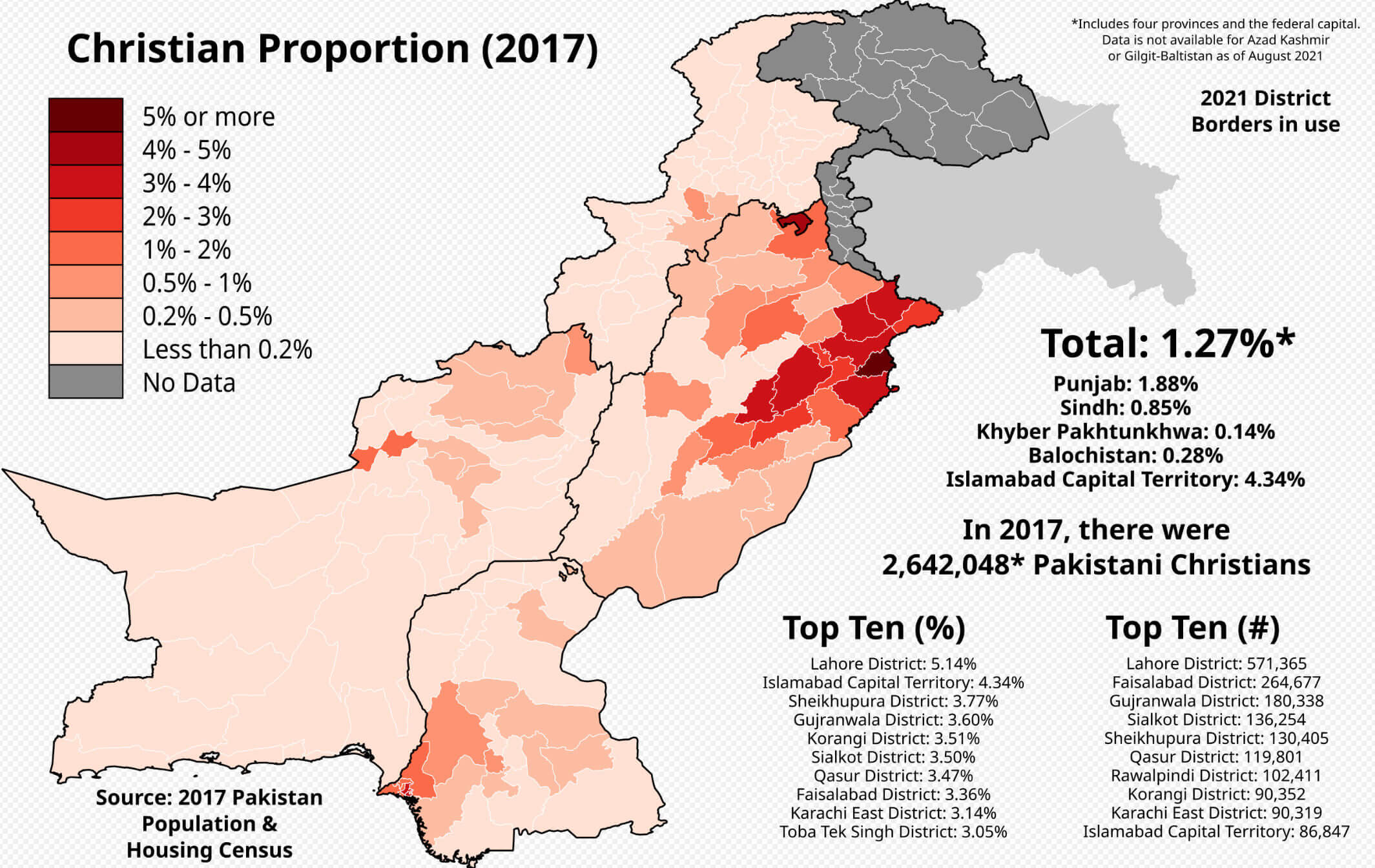 Christian population density map in Pakistan