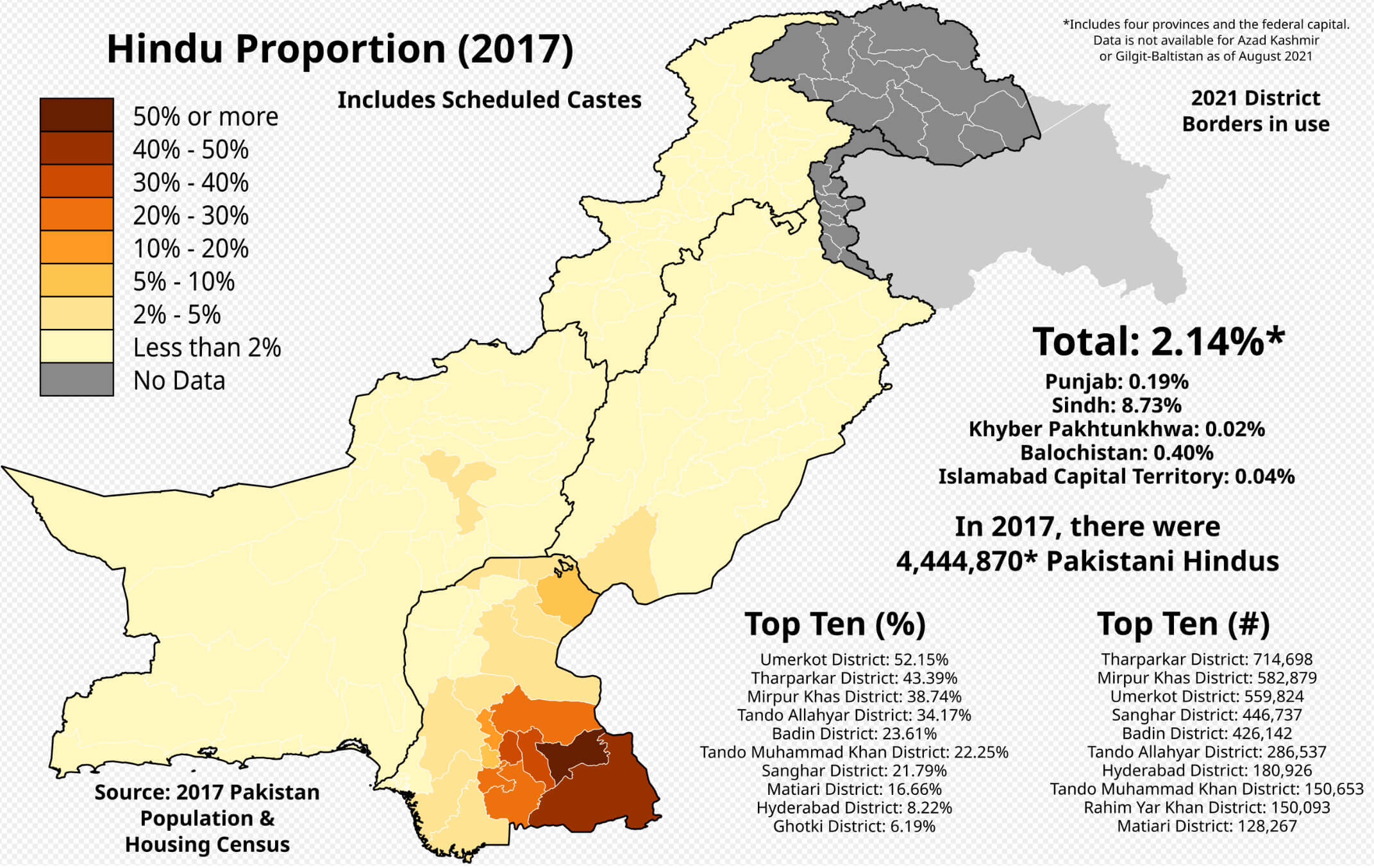 Hindu population density map in Pakistan