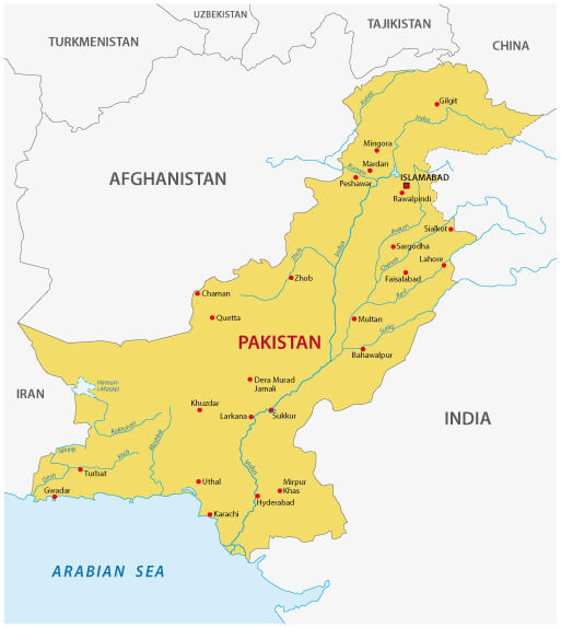 Pakistan cities map with rivers