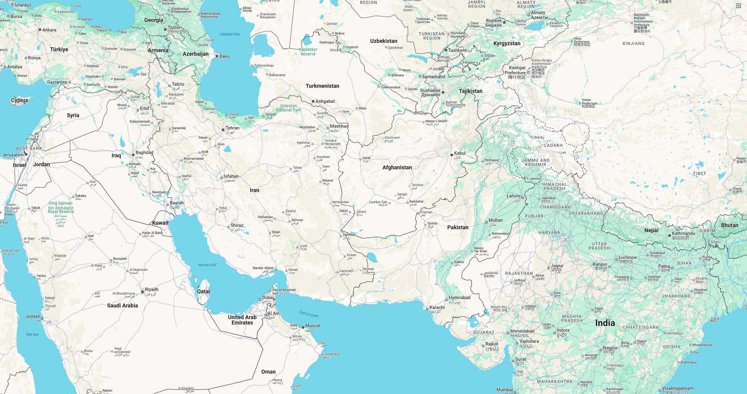 Pakistan map with middle east