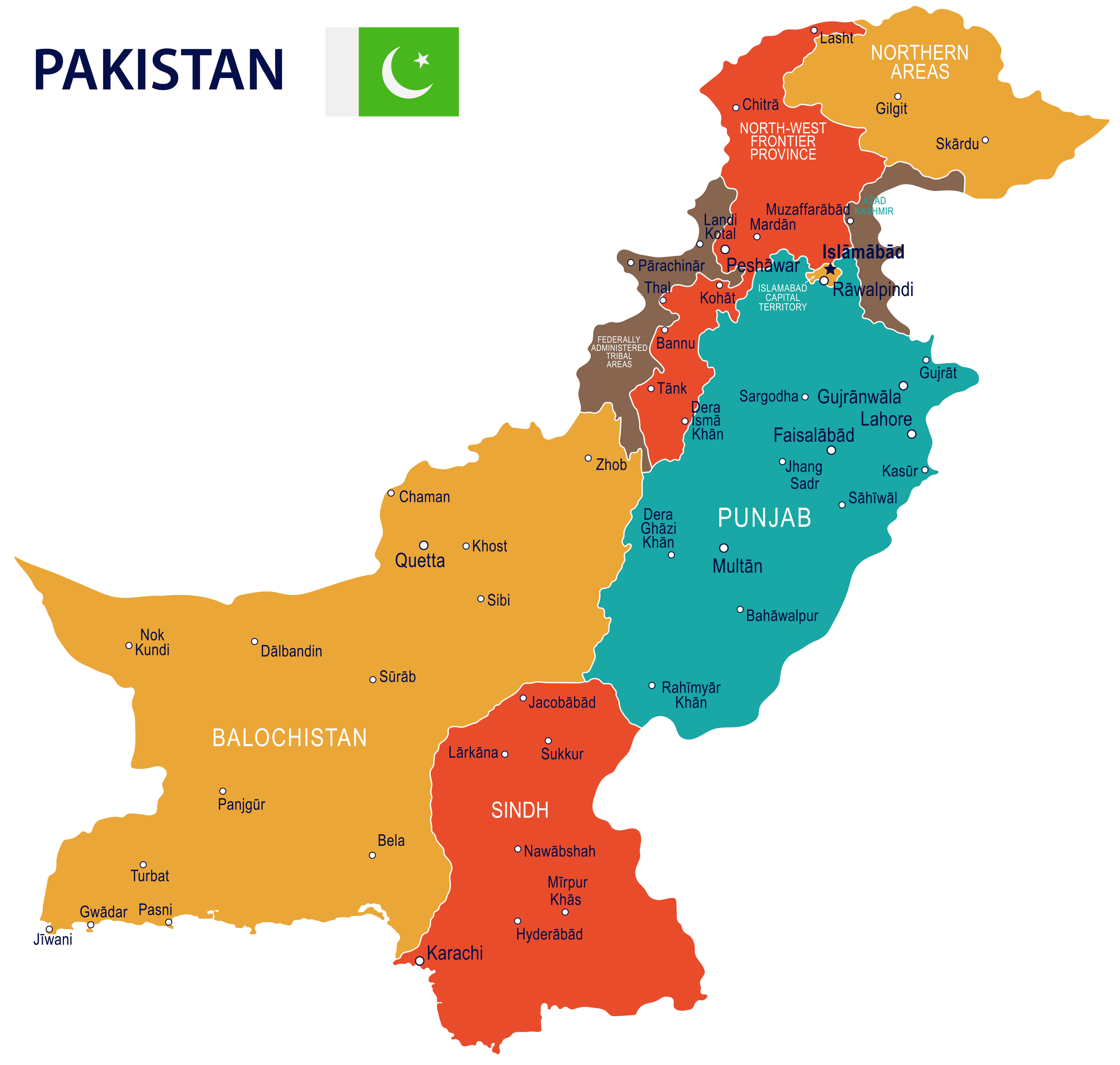 Pakistan provinces map with cities