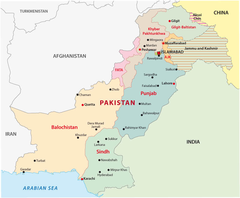 Pakistan Provinces and Administrative Regions Map