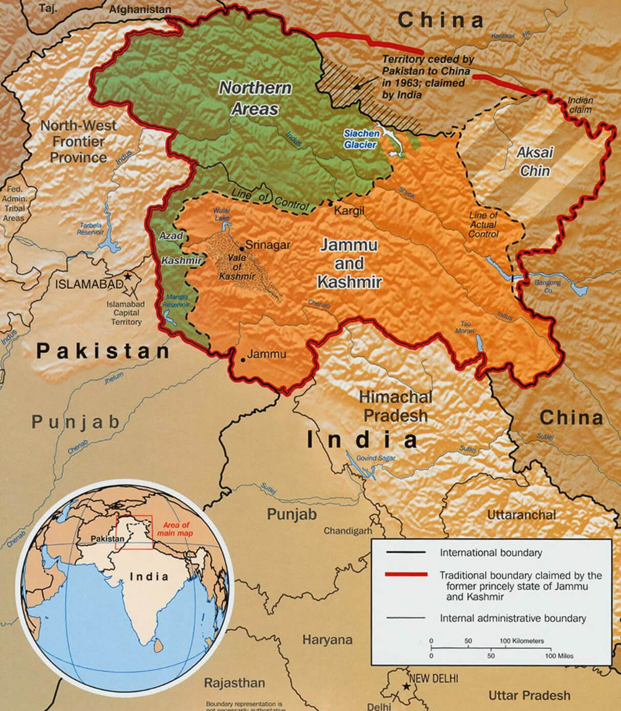 Pakistani controlled areas with China and India border