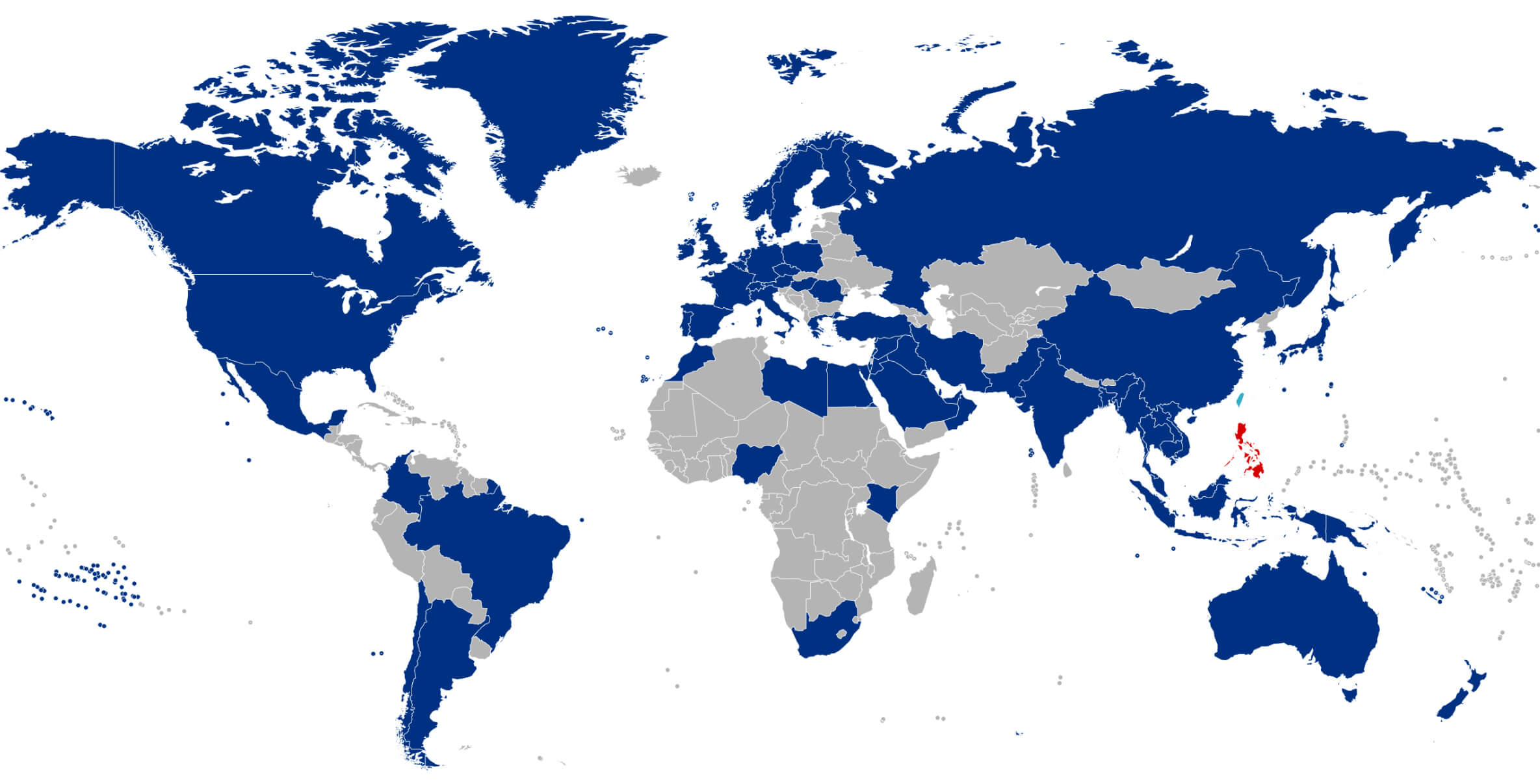Philippine diplomatic missions worldwide map