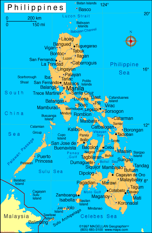 Philippines cities map highlighting major urban areas.