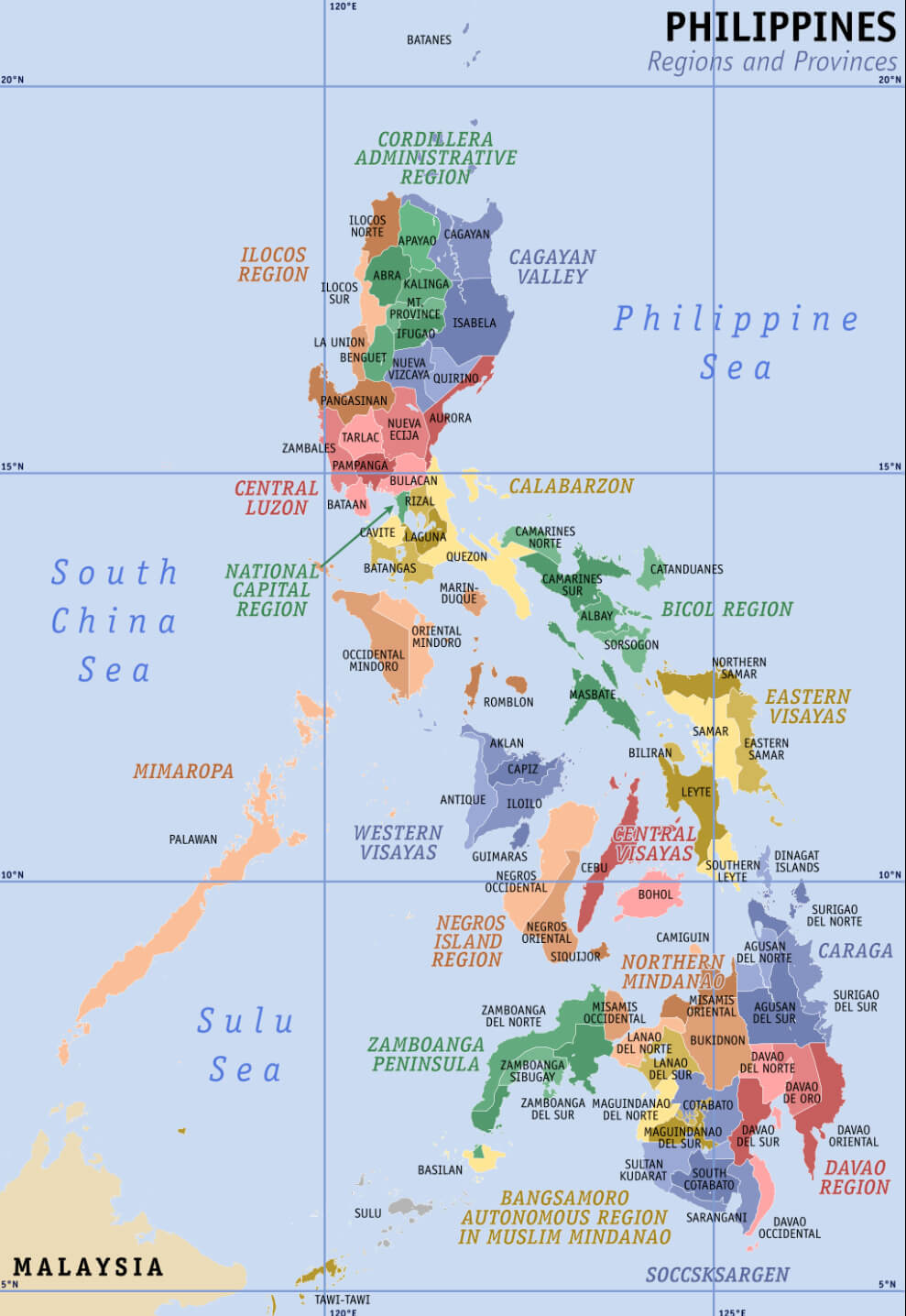 Philippines regions and provinces map