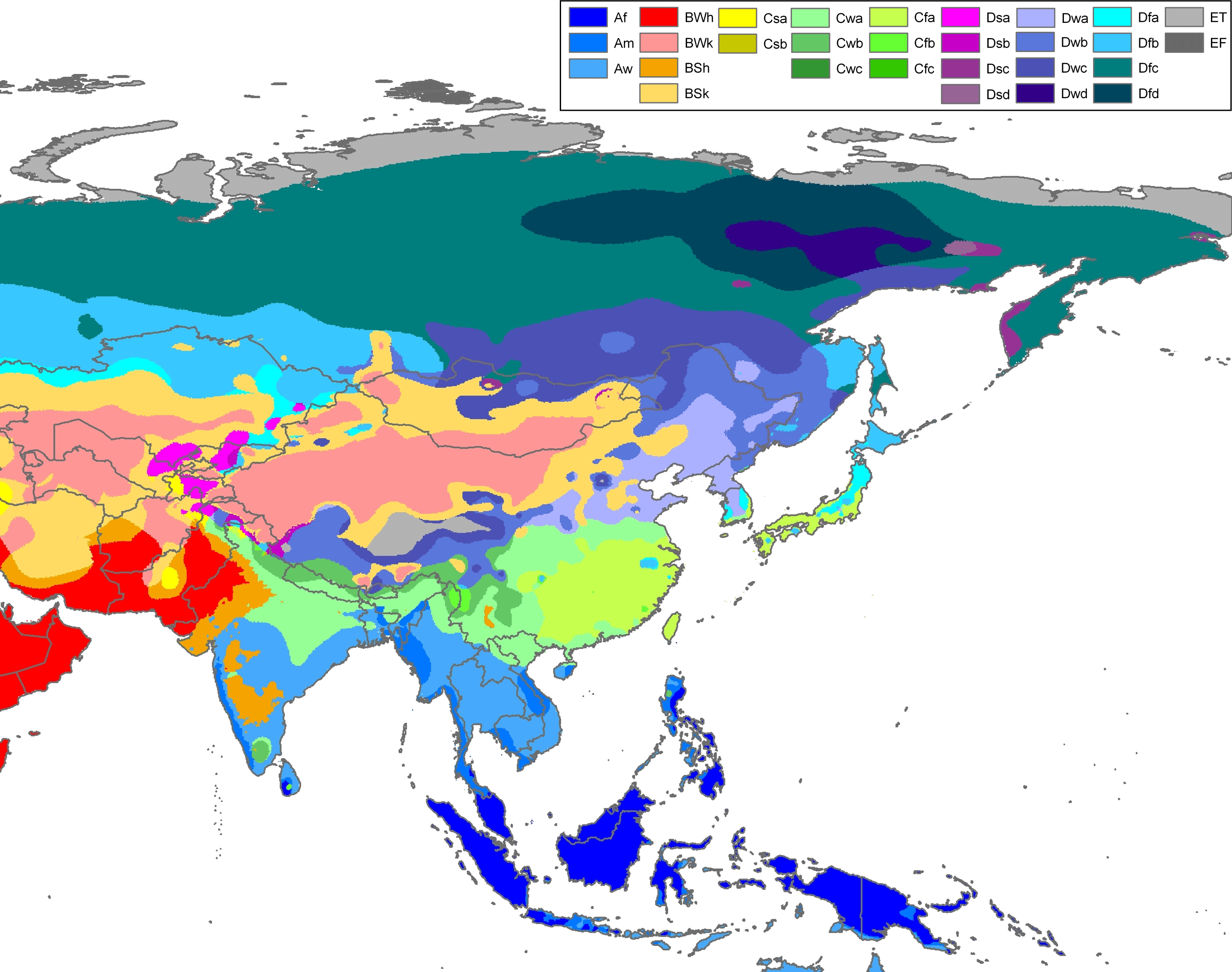 Asia koppen map