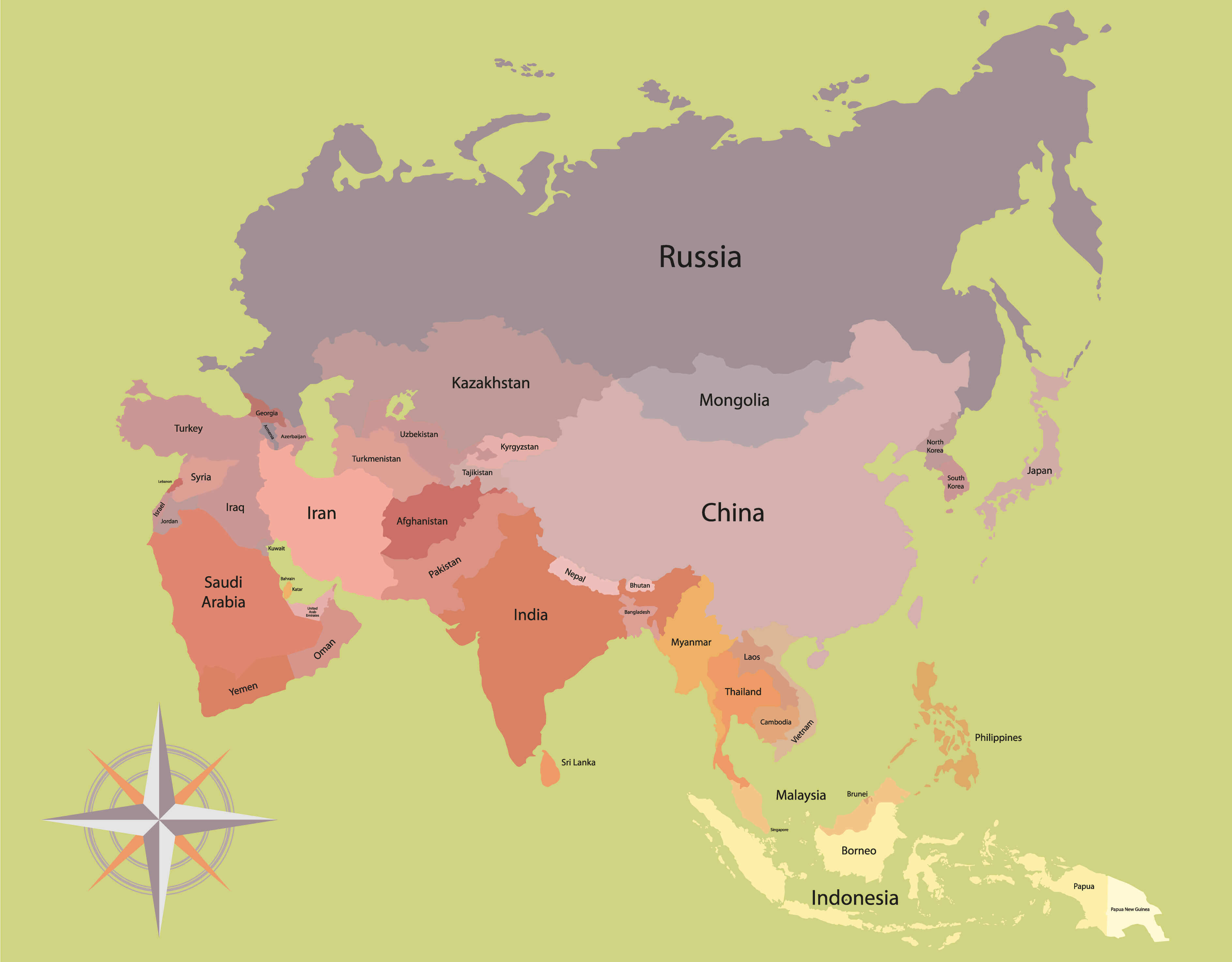 Asia map in gentle colors