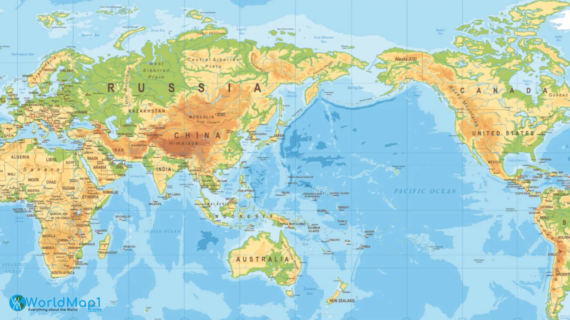 Asia pacific ocean and us map