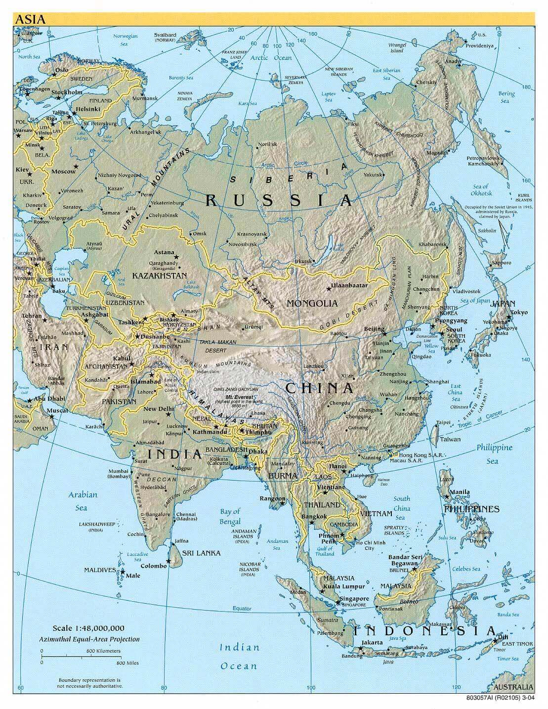 Asia physical map 2004