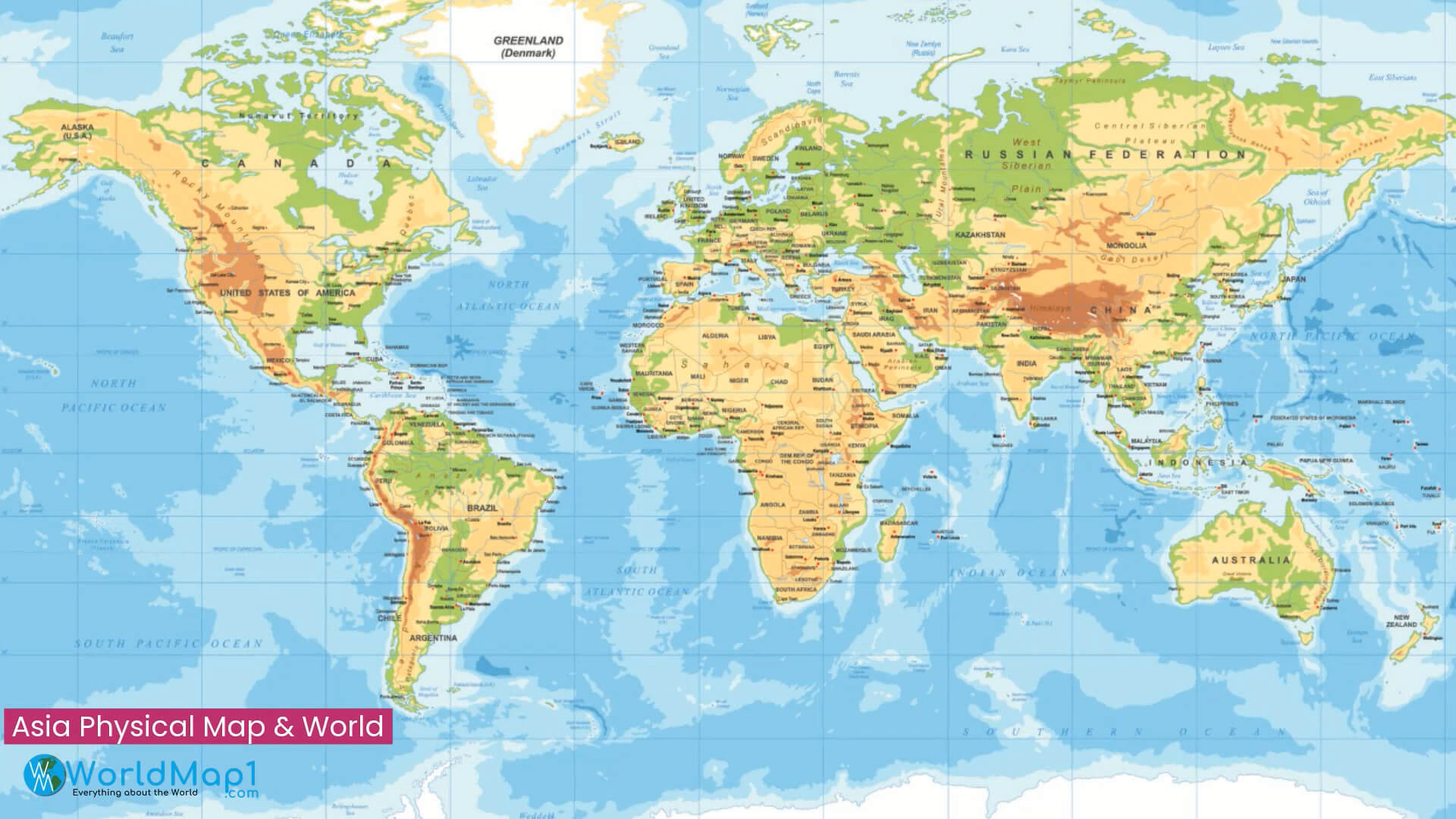 Asia physical map and the World