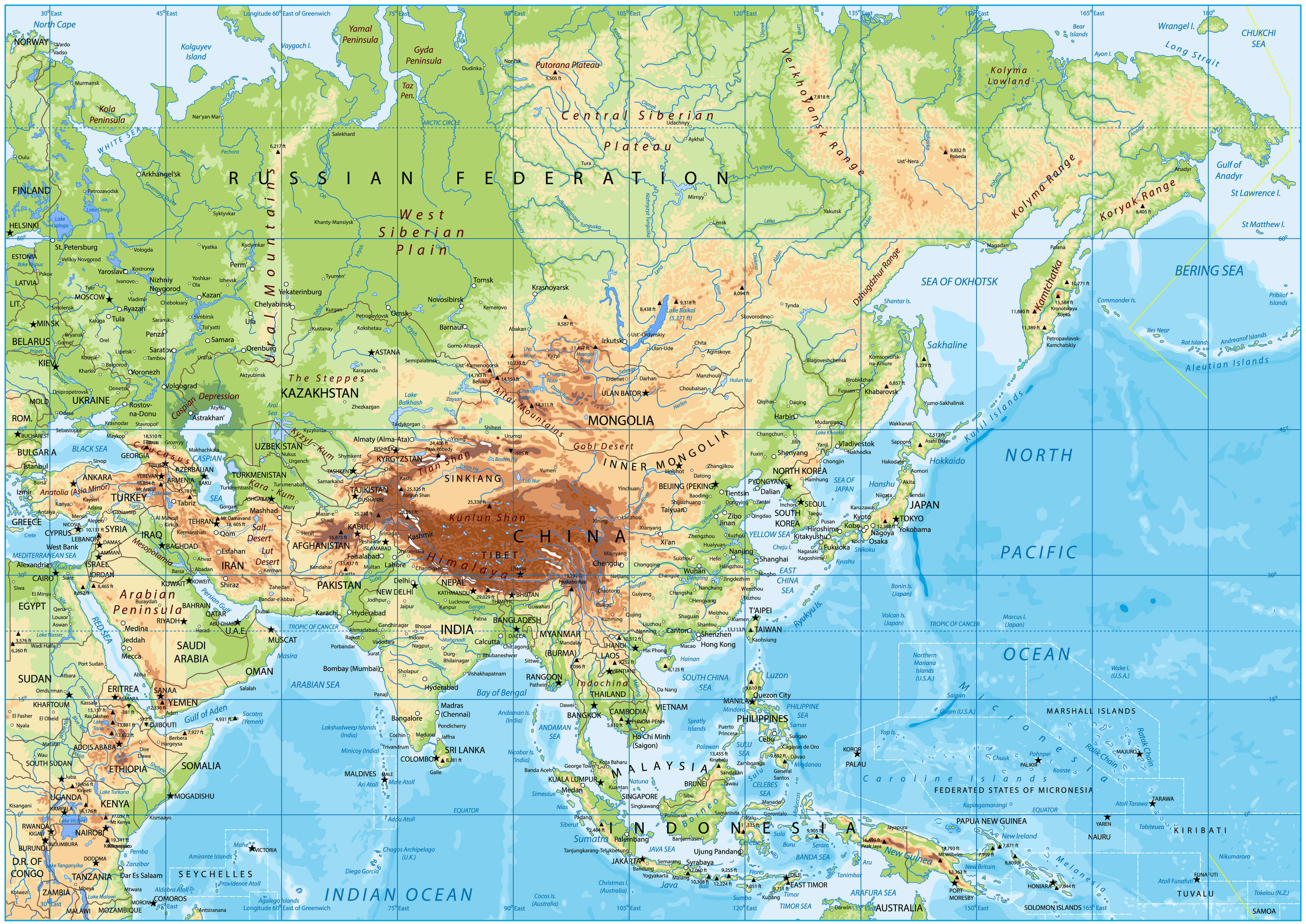 Asia physical map